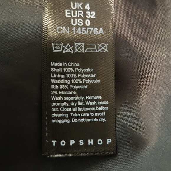 Black Topshop Cropped Puffer Jacket, Petite Size 0 - Picture 5 of 5